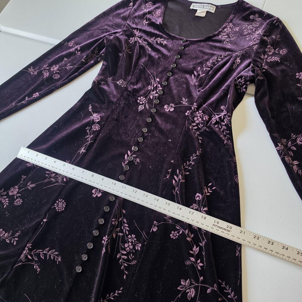 90s Y2K Whimsigoth Fairy Grunge Dress Womens 6 Purple Velvet Floral Fit & Flare - Picture 7 of 10